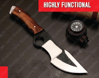 Handmade High Carbon Steel Tracker Knife: Rosewood Handle, Leather Sheath