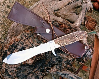 Handmade Deer Antler Stag Horn Hunting Knife, Christmas Gift, 1095 Steel Blade Knife