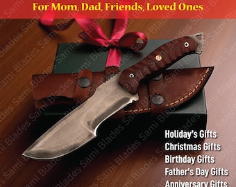 Handmade High Carbon Steel Tracker Knife: Bushcraft Hunting Knife with Micarta Handle & Leather Sheath