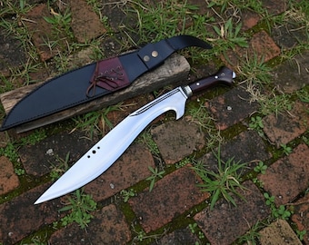 Handmade Jungle Kukri Machete Knife, 5160 Steel Blade, Rosewood Handle, Leather Sheath
