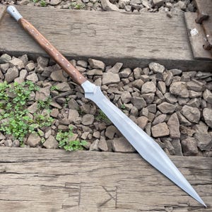 Handmade Viking Spear Sword: Carbon Steel Blade, Rosewood Handle, Leather Sheath