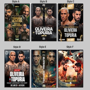Póster de la pelea de Ilia Topuria vs. Charles Oliveira 2025 de UFC 317, impresión del póster de la pelea de boxeo 2025