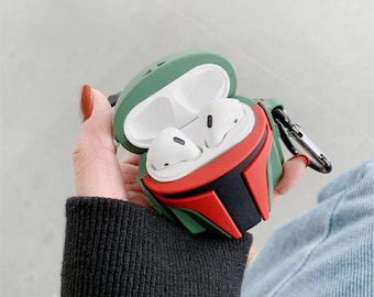 Manda Boba AirPods Case, Star War Helmet Protective Cover, Silicone Shockproof Case for Apple AirPods 1 2 3 Pro Gift for Him