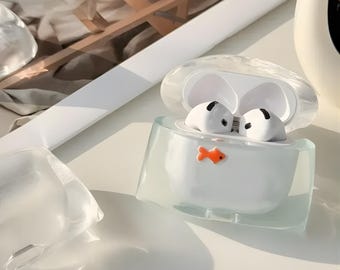3D Liquid Goldfish Silicone AirPods Case with Fish Design, Transparent Protective Cover