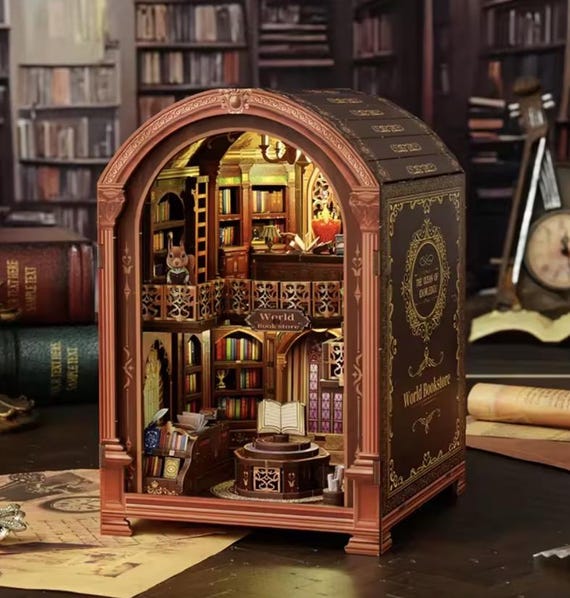 DIY Book Nook Kit: World Bookstore, 3D Wooden Puzzle Dollhouse