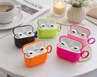 Fluorescent Silicone AirPods Case with Keychain Carabiner – Shockproof Protective Cover