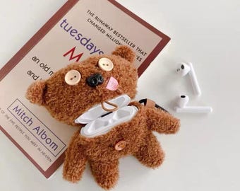 Plush Teddy Bear AirPods Case, Fuzzy Protective Cover, Kawaii Accessory (Pro 2/Pro/1/2/3)