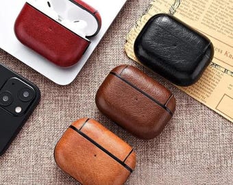 Vintage Leather AirPods Pro Case, Shockproof Protective Cover, Classic Stitch Design