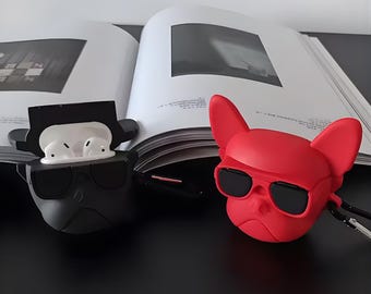 French Bulldog AirPods Case, Silicone Dog Earbuds Cover with Sunglasses