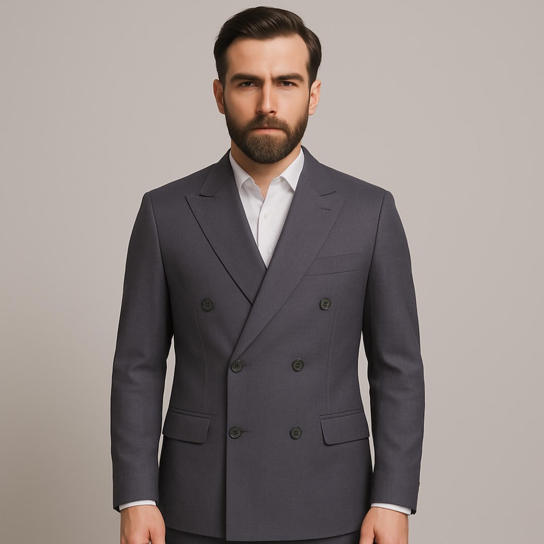 Charcoal Classic Fit Peak Lapel Double Breasted Suit main image 1