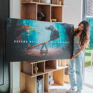Impresión en lienzo con cita motivacional sobre animales: "Los sueños pesan más que las excusas", arte de pared para sala de estar