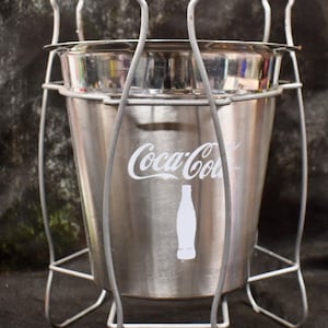 1980s Coca-Cola Ice Bucket with Bottle-Shaped Stand – Retro Pop Collectible