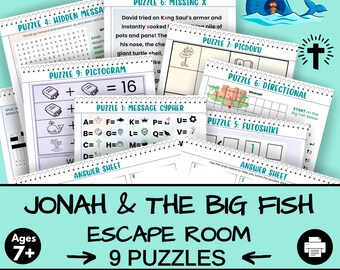 Bible Escape Room for Kids Jonah & The Whale Sunday School Activity Vacation Bible School Printable Jonah Big Fish Story Kids Ages 7 to 12