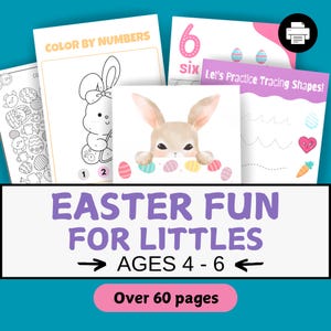 Printable Easter Activities for Little Kids ages 4-6 Coloring Pages Workbook Mazes Pencil Practice Trace Shapes Color Sheets Toddler Fun