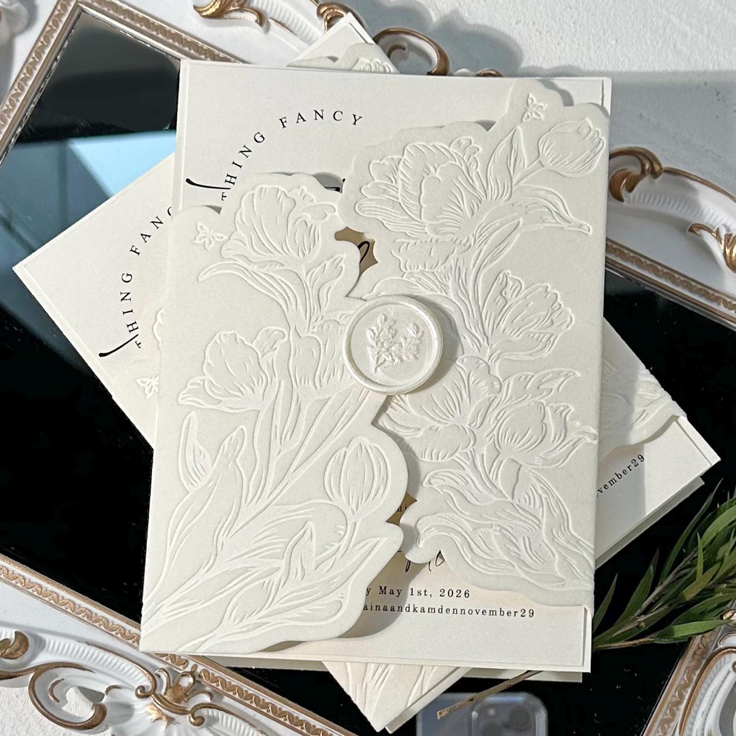 Ivory Velvet Wedding Invitation Covers With Wax Seal: Jackets, Wrap ...