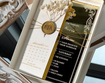 Spiegel Gold Acryl Hochzeitseinladung Boxed Set: Wachssiegel & Botanik