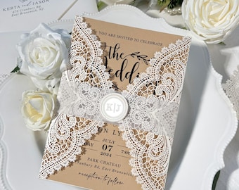 Rustic Lace Wedding Invitation: Kraft Paper, Wax Seal