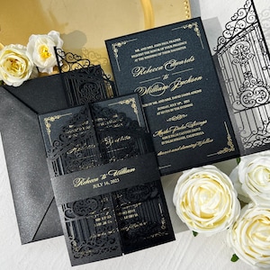 Black & Gold Gate Laser Cut Wedding Invitation with Foil