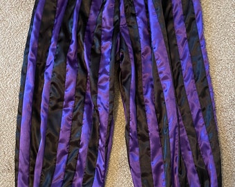 Black and Purple striped Satin pants, 30" to 42" waist, 22" inseam NEW custom made