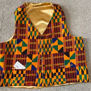 African Print Kente cotton vest 4X - 56&quot; - 58&quot; chest, unique, custom made ready to ship