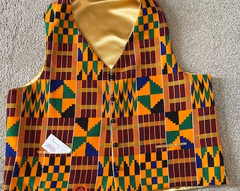 African Print Kente cotton vest 4X - 56" - 58" chest, unique, custom made ready to ship