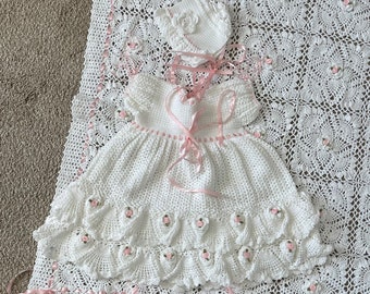 Heirloom Baptism/Christening/Dedication Layette in White with pink accents 6 pieces