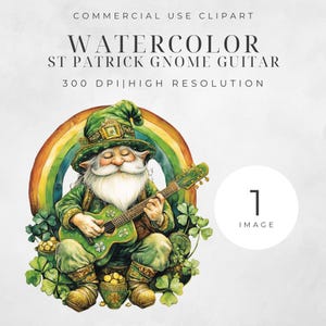 1 聖パトリックの日のノームがギターを弾くクリップアート、透明な PNG、アイルランド音楽ノームのデジタルダウンロード、ケルトフェスティバル昇華