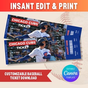 Druckbare benutzerdefinierte Baseballtickets, bearbeitbares Sportticketdesign, MLB-Turniervorlage, Baseballgeschenkticket, Sporttickets, MLB-Eintrittskarten