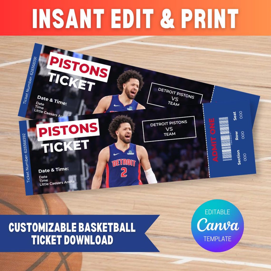Nba Ticket Example Printable Custom Basketball Tickets, Editable Sports Ticket Design, NBA ...