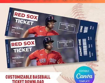 Boletos de béisbol personalizados imprimibles, diseño editable de boletos deportivos, plantilla de boletos de la MLB, boleto de regalo de béisbol, boletos deportivos, boletos de la MLB