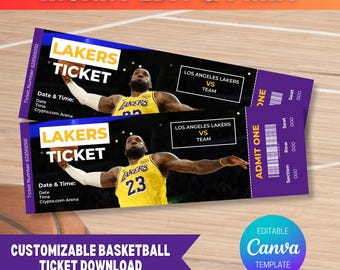 Printable Custom Basketball Tickets, Editable Sports Ticket Design, NBA Ticket Template, Basketball Gift Ticket, Surprise Sports Tickets