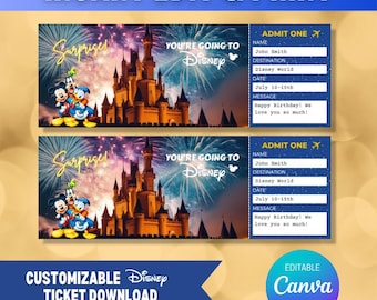 Surprise Disney Trip Ticket, Printable & Editable Disney Boarding Pass Template, Customizable Digital Download for Disneyland or DisneyWorld