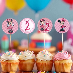 Minnie Mouse “Oh Twodles” Cupcake Toppers – Set of 12 | 2nd Birthday Party Decor | Minnie Inspired Theme for Girl’s Second Birthday Bundle