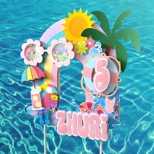 Custom Pool Party Cake Shaker Topper | Summer Birthday Decor | Personalized Beach Party Topper | Waterpark Party Decoration