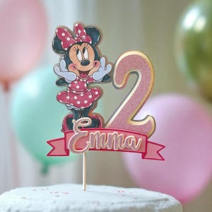 Minnie Mouse Oh Twodles Cake Topper – 2nd Birthday Decoration – Custom Name – Girl 2nd Birthday – Pink Party Decor - Minnie Inspired Bundle