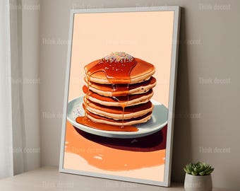 Pancake Stack Wall Art Print, Pancakes Maple Syrup Print, Breakfast Kitchen Art Print, Cute Food Print, Pancake Print For Home Decor