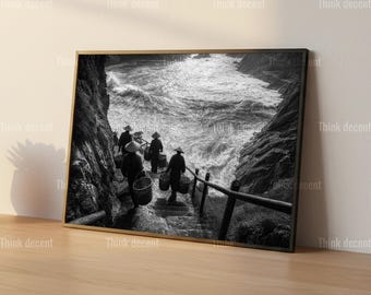 Vintage Fishermen Print, Black and White Coastal Wall Art (Digital Download)