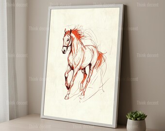 Stampa artistica da parete con cavallo, stampa con schizzo di cavallo in corsa, stampa artistica da parete con cavallo rosso, stampa decorativa equestre da parete, regalo per amanti dei cavalli, stampa di cavallo a inchiostro