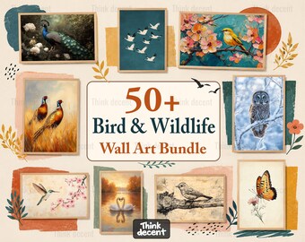 Bird Wildlife Wall Art Bundle | 50+ Printable Prints | Owl Hummingbird Butterfly Koi Fish Ocean Animal Wildlife Sports | Instant Download