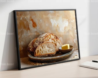 Sourdough Bread Butter Wall Art, Rustic Kitchen Print, Artisan Bread Poster, Farmhouse Food Decor, Bread Painting Art, Kitchen Wall Print