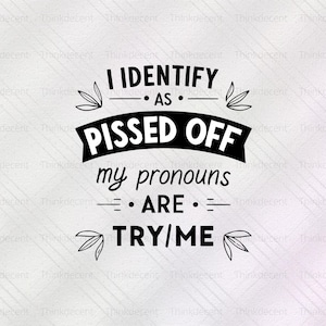 I Identify As Pissed Off My Pronouns Are Try/Me SVG, pronouns shirt svg, pissed off svg, try me png, funny Identify t-shirt
