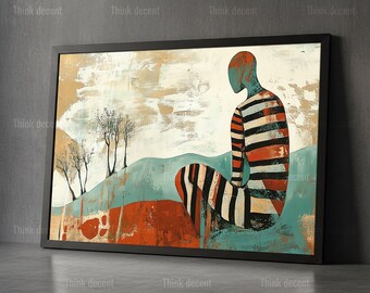 Abstract Figure Wall Art Print, Seated Person Landscape Print, Figurative Abstract Print, Abstract Wall Art, Figure Print For Home Decor
