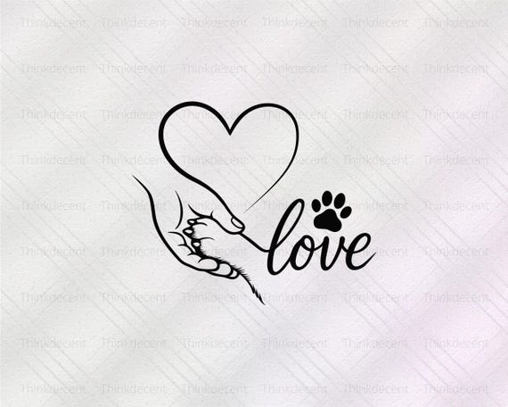 Dog Paw Hand Heart Svg, Paw And Human Hand Print, Dog Paw Shirt, Pet Lover T-Shirt, Dog Paw Line Art, Dog Paw Png, Dog Paw Heart Svg