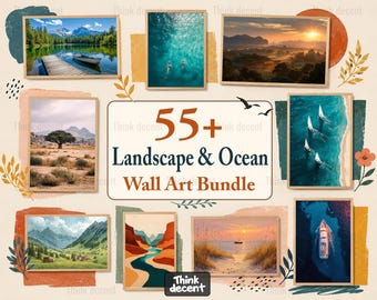 Landscape Ocean Wall Art Bundle | 55+ Printable Prints | Mountain Desert Coastal Beach Sailboat Waterfall Nature Decor | Instant Download