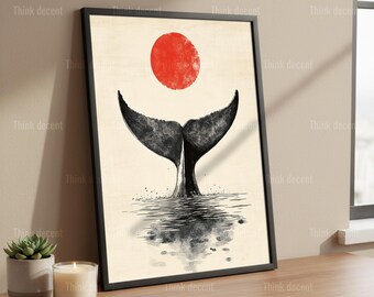 Whale Tail Wall Art Print, Whale Wall Art, Ocean Wall Decor Print, Whale Sunset Print, Nautical Wall Art, Whale Lover Gift Wall Print
