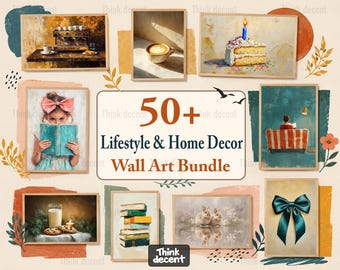 Lifestyle Home Decor Wall Art Bundle | 50+ Printable Wall Art Prints | Coffee Food Books Kids Coquette Winter Spiritual | Instant Download