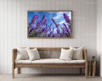 Lavendelfeld Wandkunst, Lila Blumen Nahaufnahme Ai Fotografie Druck, Lavendelfeld Foto Wandkunst, Botanisches Blumendekor