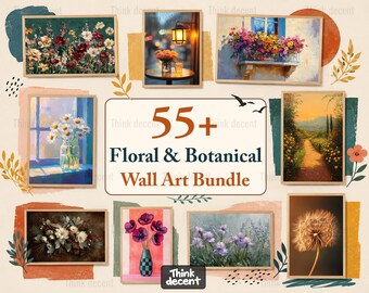 Floral Botanical Wall Art Bundle | 55+ Printable Prints | Flowers Plants Trees Wildflower Cactus Botanical Nature Decor | Instant Download
