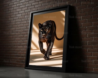 Black Panther Wall Art Print, Black Panther Walking Print, Black Jaguar Art Print, Dark Big Cat Print, Modern Living Room Wall Decor
