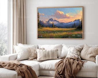 Mountain Sunset Meadow Print, Nature Wall Decor (Digital Download)
